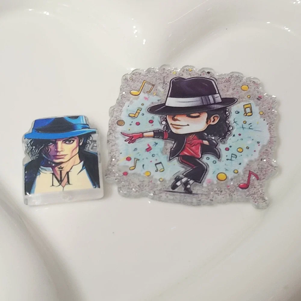 MJ Flatback Focal Bead Badge Keychain Crafts Beaded Pen Magnet Michael Flats